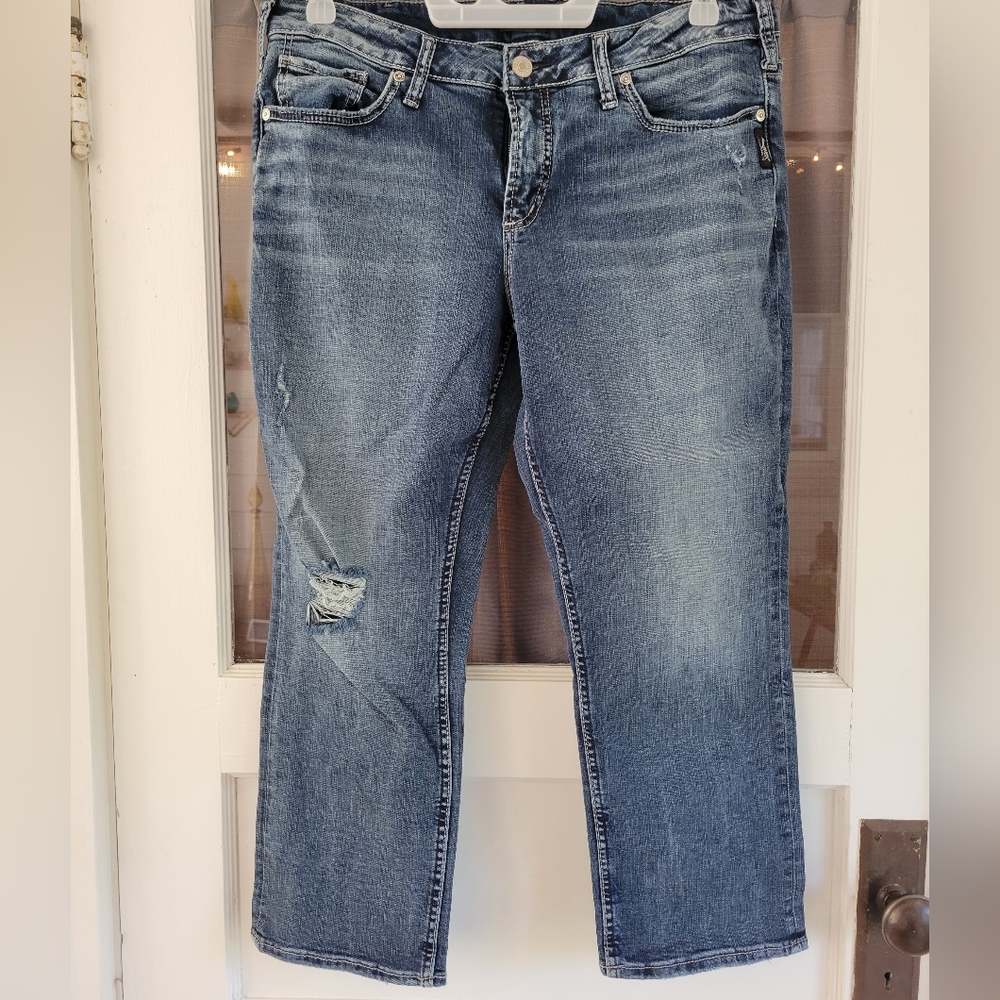 Silver Elyse capri white stitching jeans